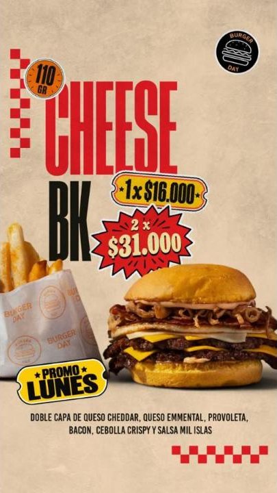 Flyer de la promo del lunes: Cheese BK